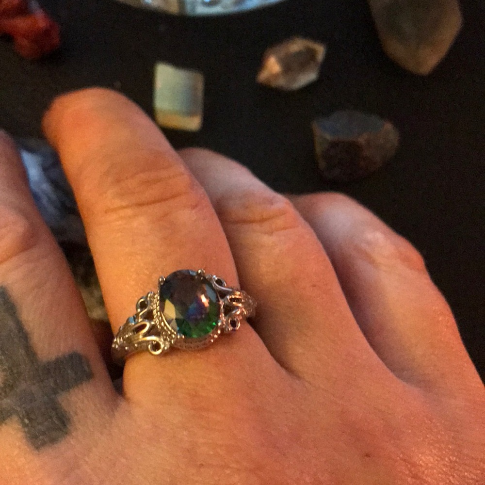 Green Mystic topaz 925 stamped silver ring